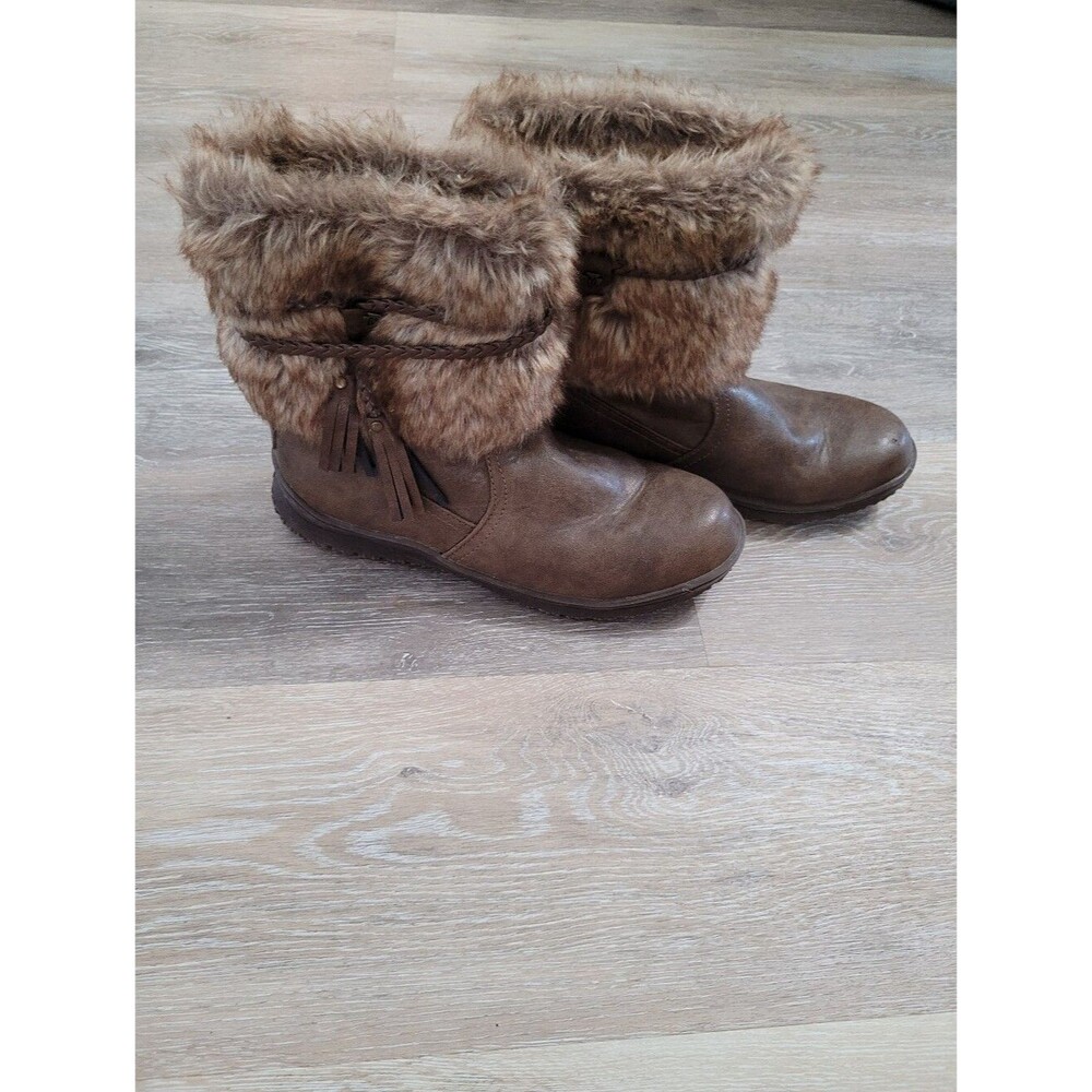 Minnetonka Women's Everett Faux Fur Cuff Boots Size 9 Brown Winter Snow Boot
